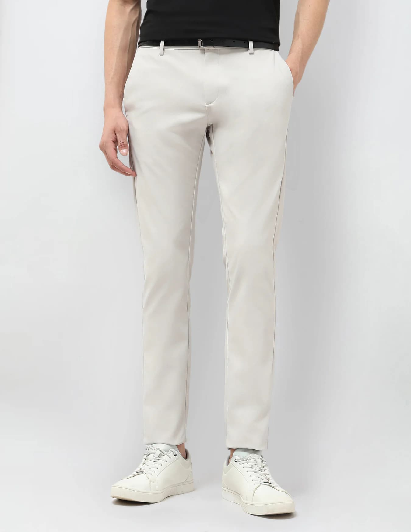 Men's Grey Casual Slim Fit Mid Rise Non-Faded Trouser