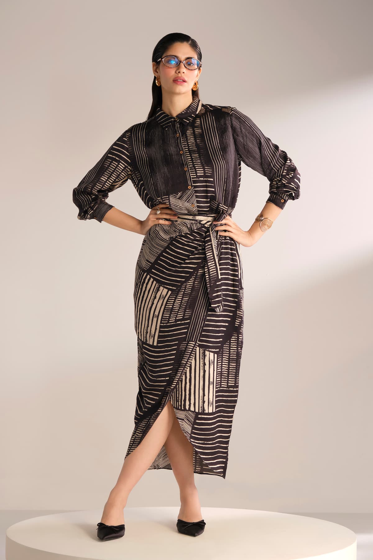 Women's Black Casual Abstract Top And Skirt