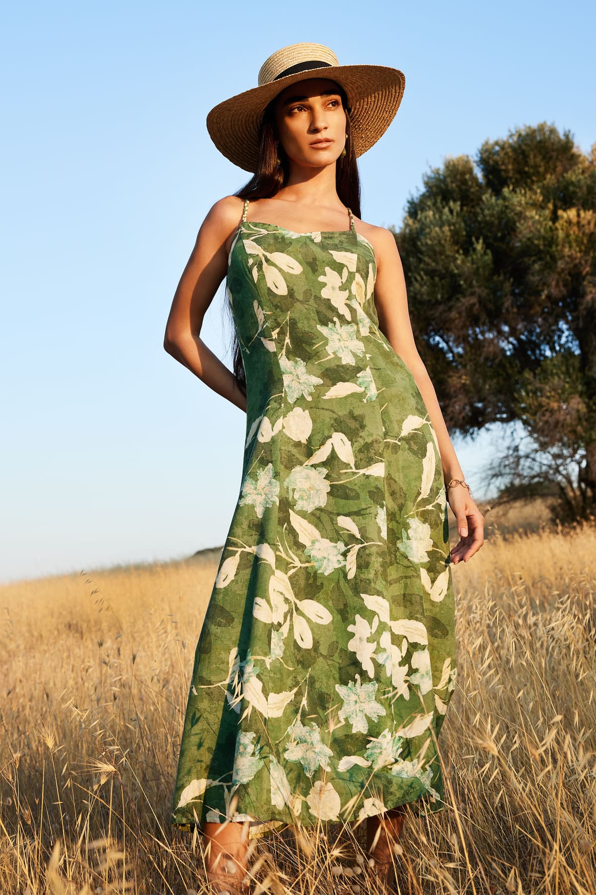 Women's Green Casual Floral Sleeveless Dress