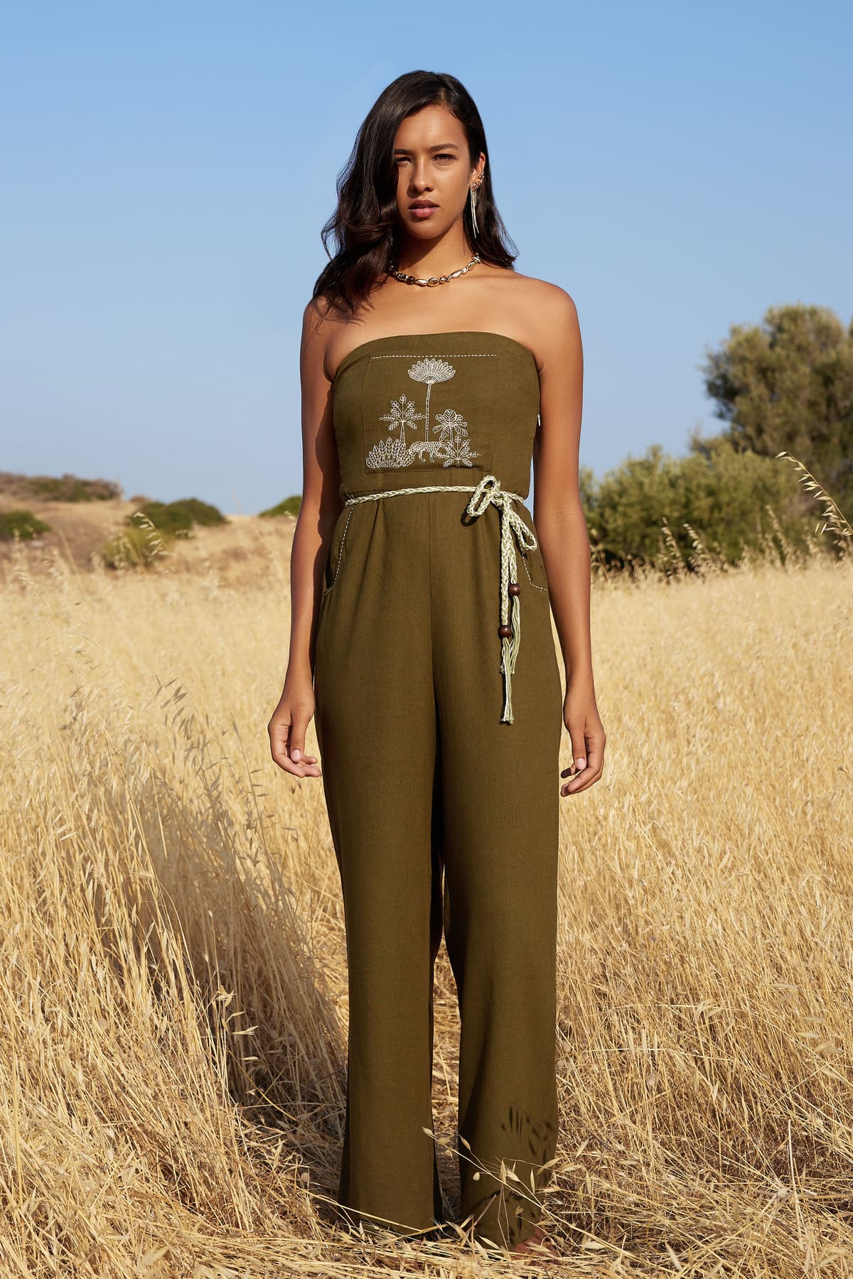 Women's Green Casual Off Shoulder Sleeveless Jumpsuit