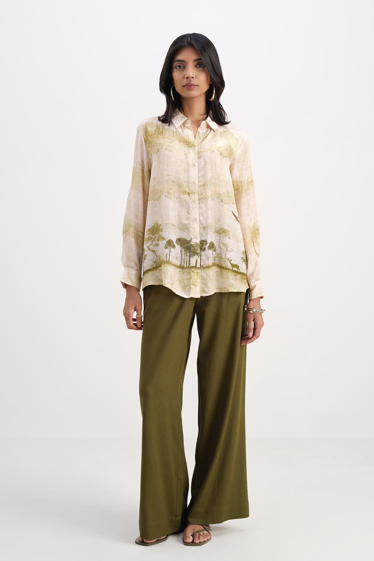Women's Green Casual Printed Shirt