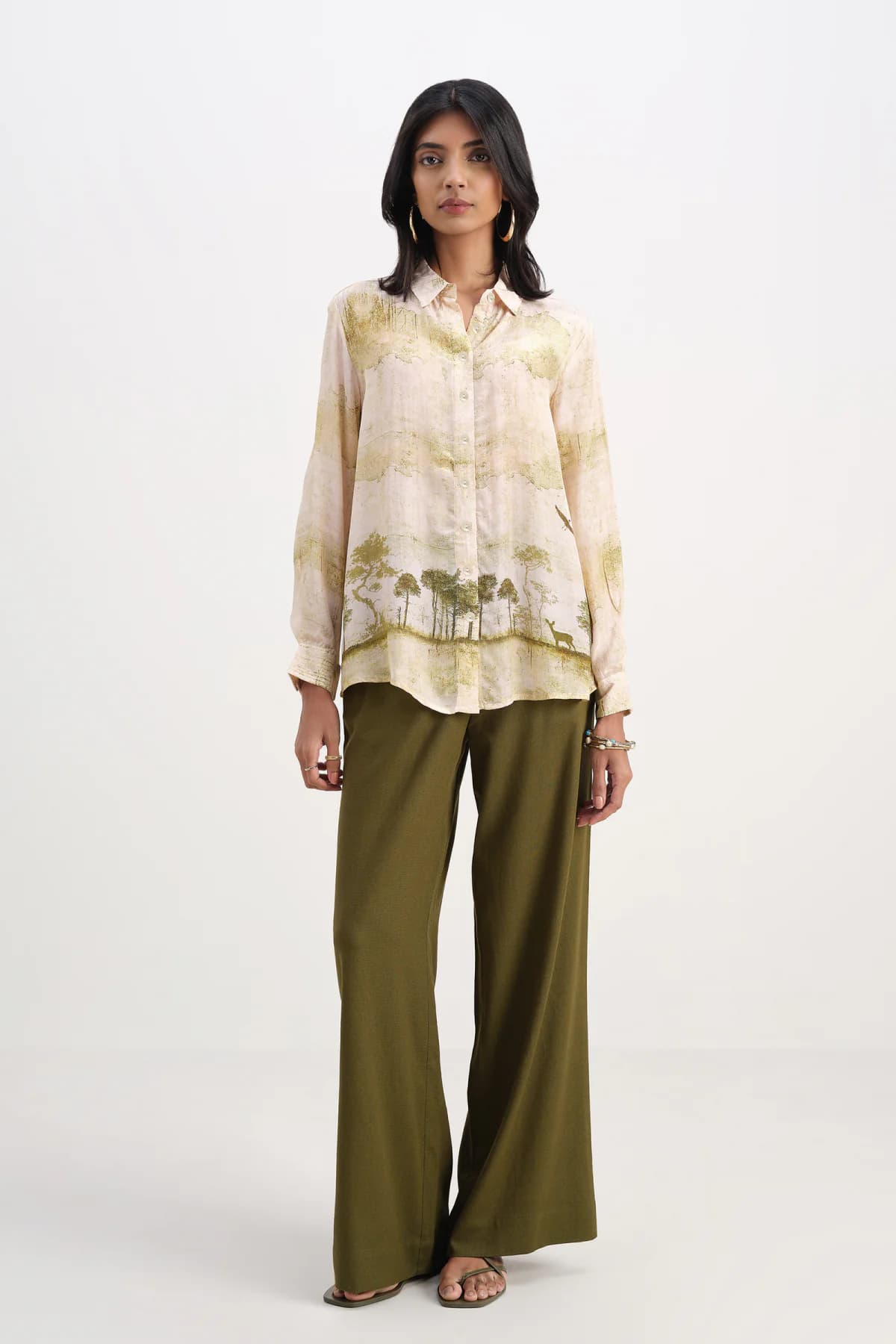 Women's Green Casual Printed Shirt