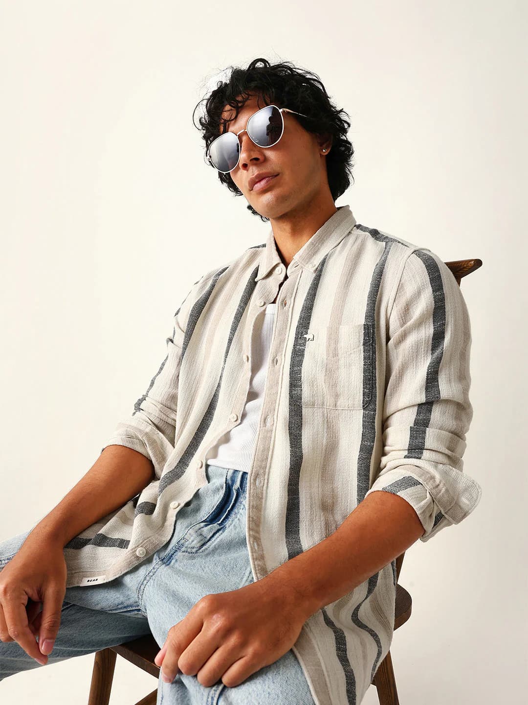 Men's Cream Casual Full Sleeves Slim Fit Shirt