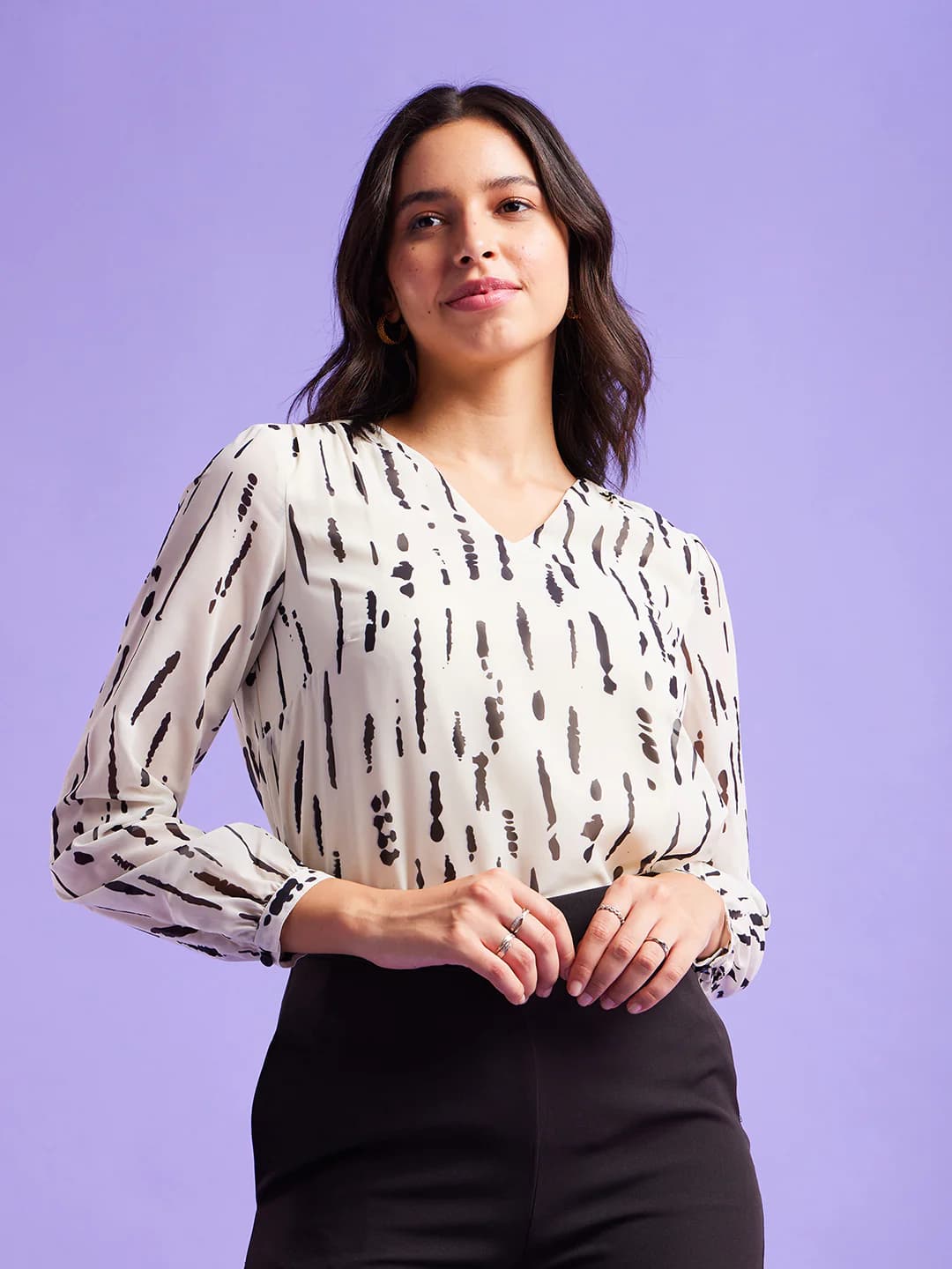 Women's White Formal Animal Print Georgette Top
