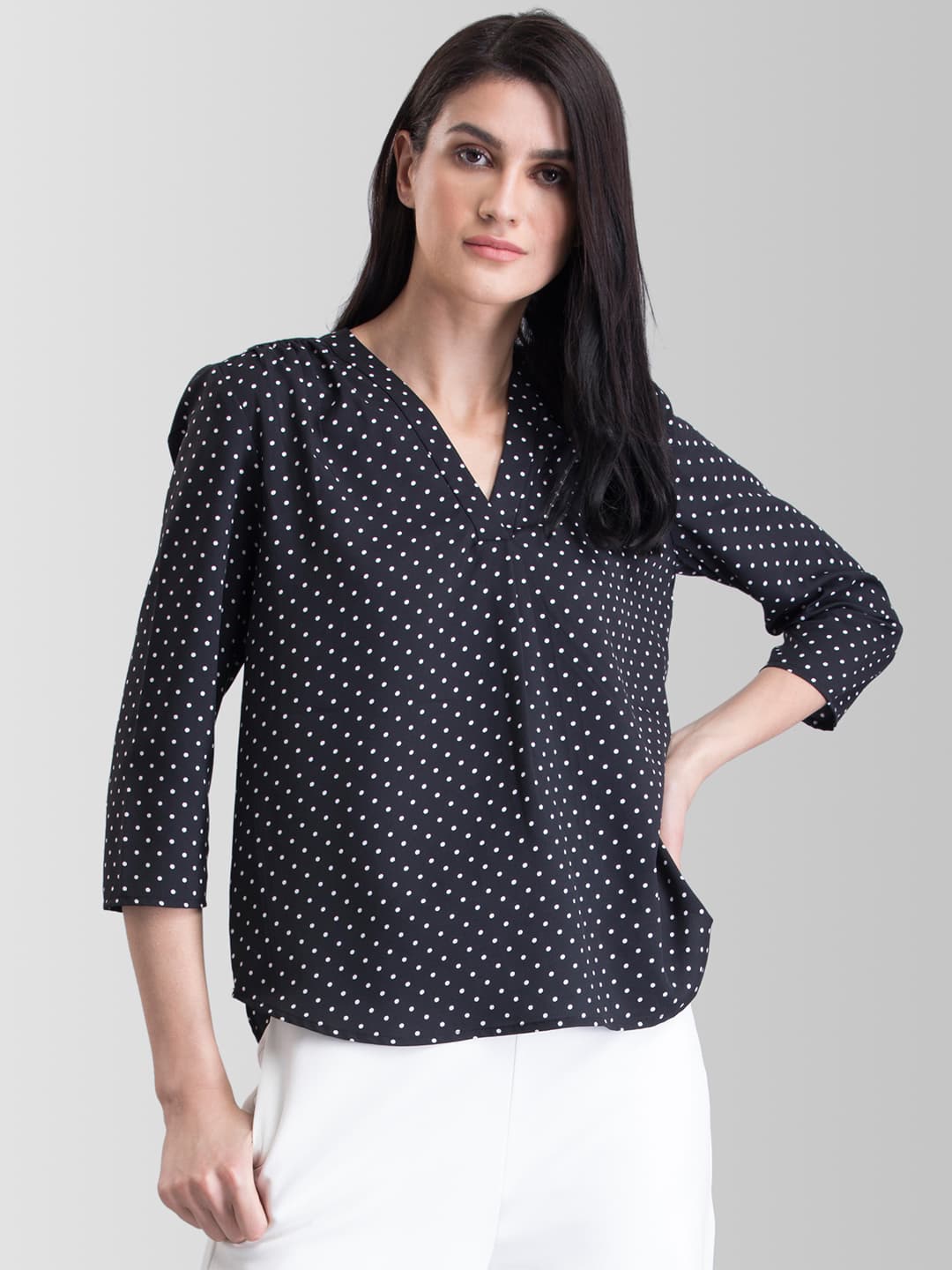 Women's Black Casual Printed Top