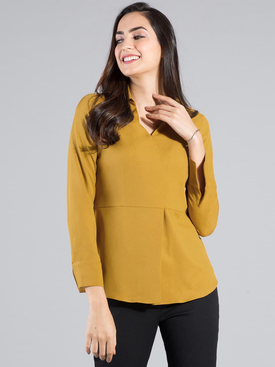 Women's Yellow Casual Solid Top