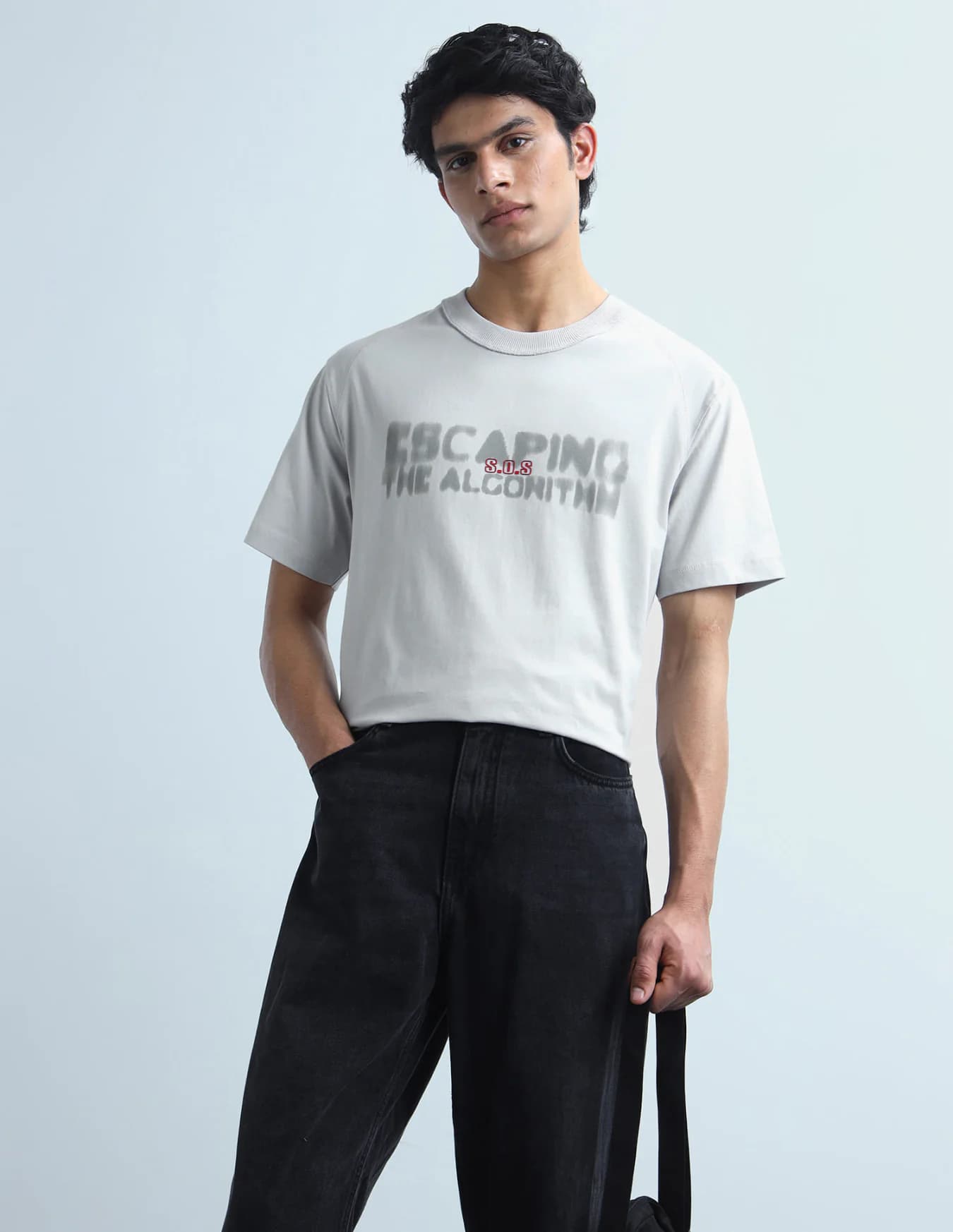 Men's Grey Casual Half Sleeves Oversized Fit Tshirt