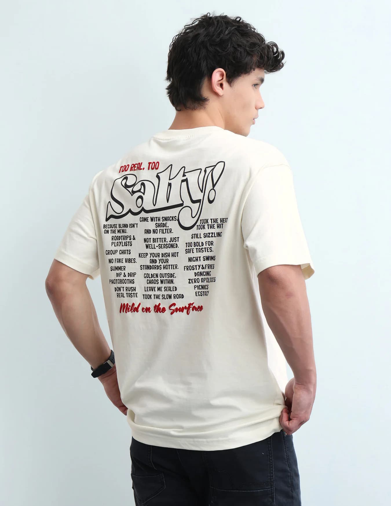 Men's Off White Casual Half Sleeves Oversized Fit Tshirt