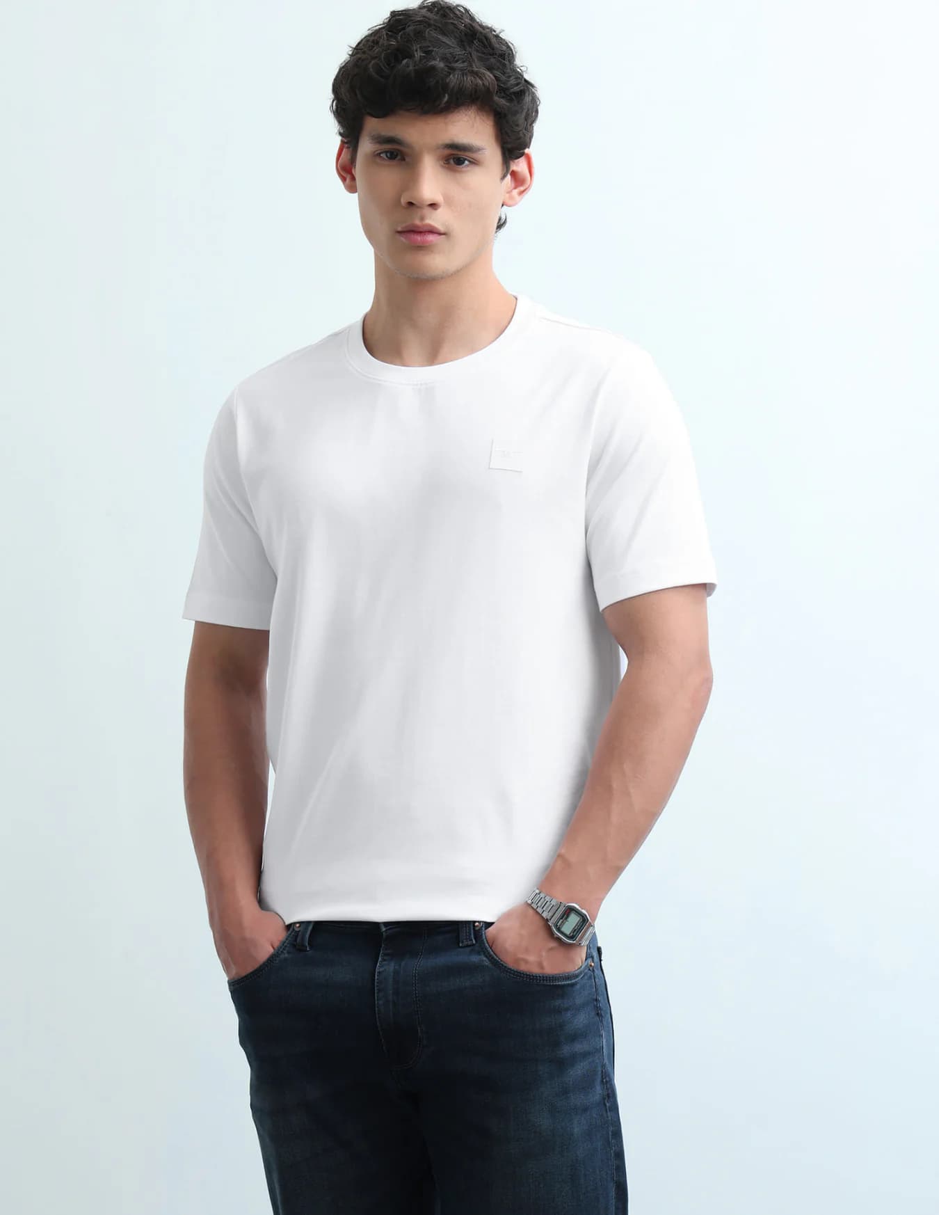 Men's White Casual Half Sleeves Regular Fit Tshirt