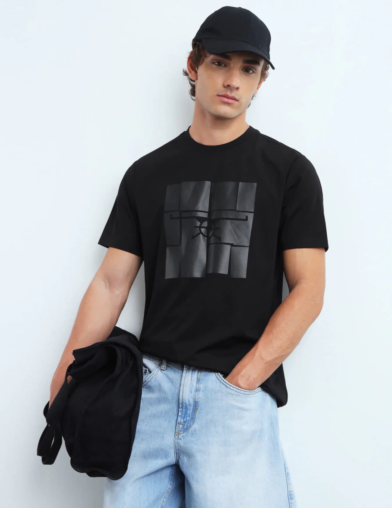 Men's Black Casual Half Sleeves Regular Fit Tshirt