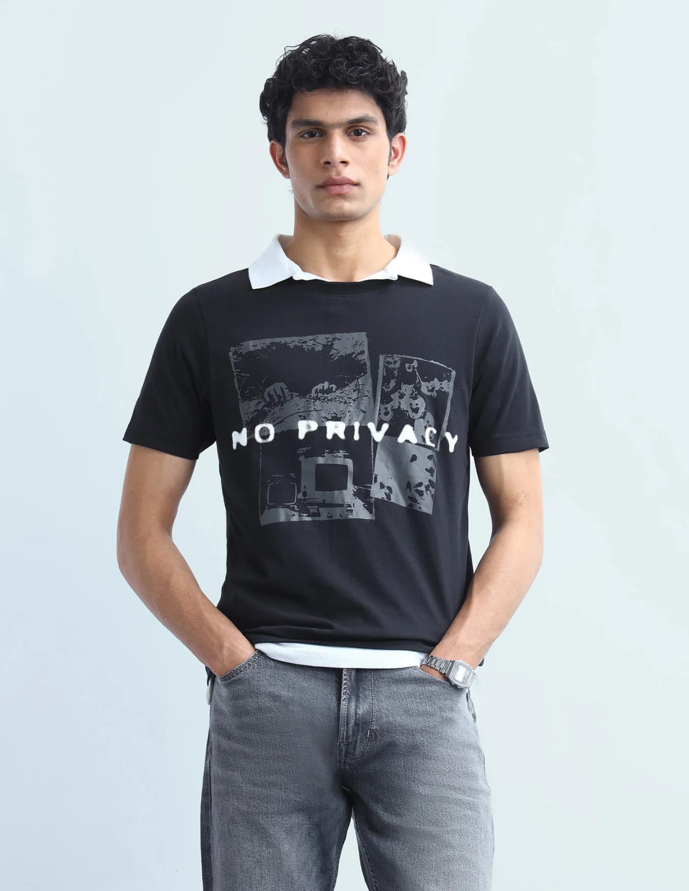 Men's Navy Casual Half Sleeves Regular Fit Tshirt