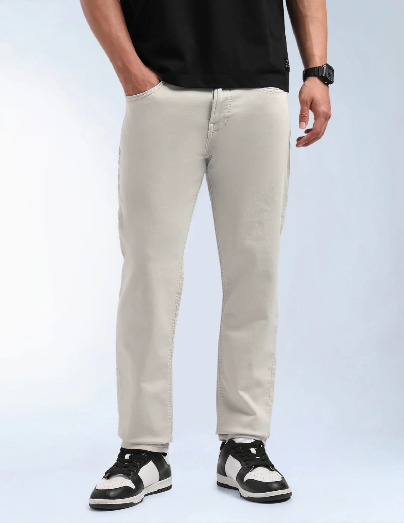 Men's Beige Casual Tapered Fit Mid Rise Jeans