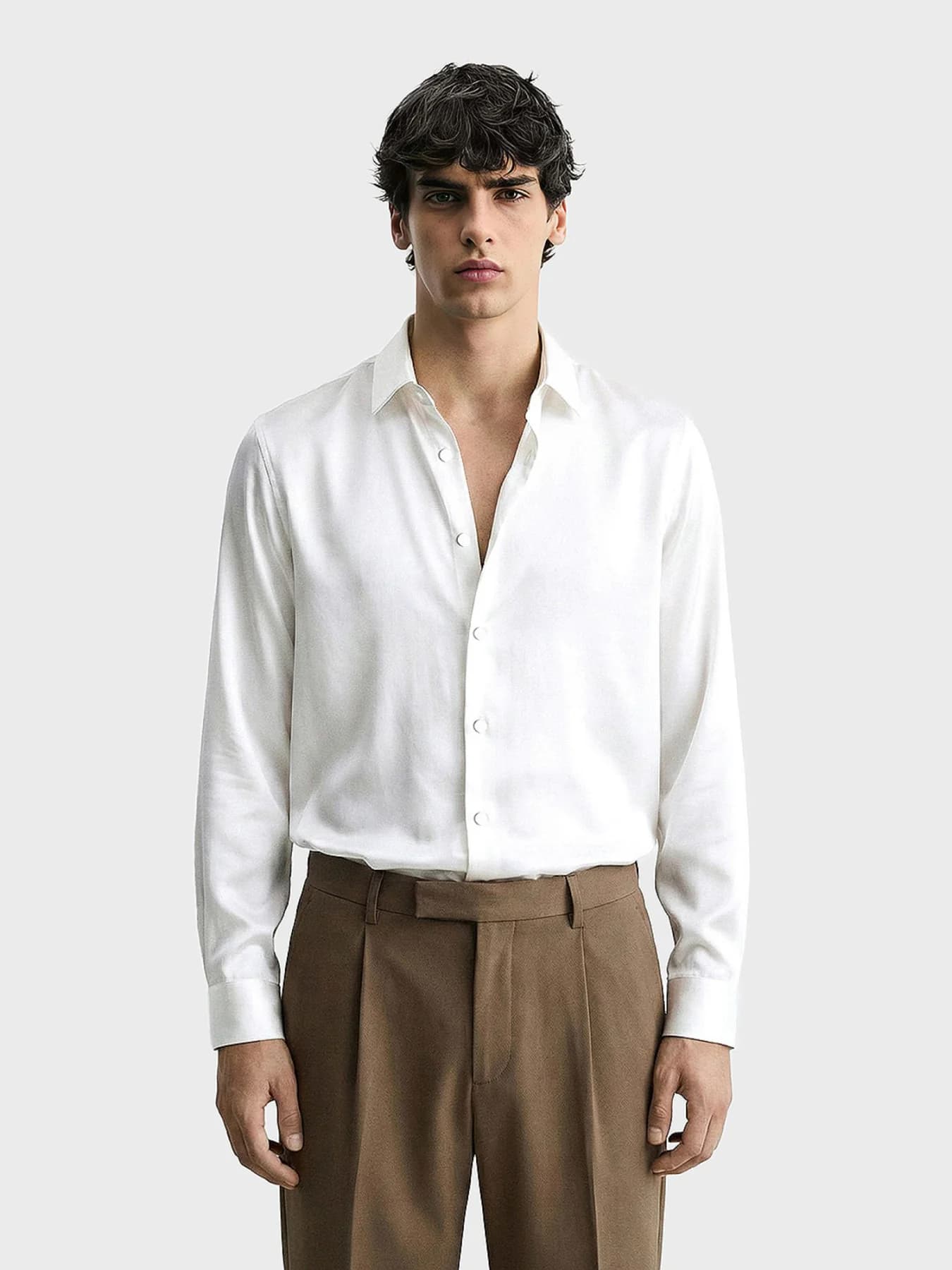 Men's White Party Solid Full Sleeves Shirt