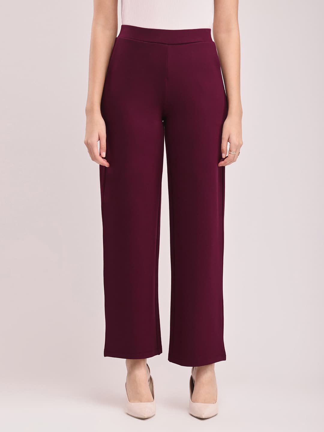 Women's Red LivIn Wide Leg Mid-Rise Trouser