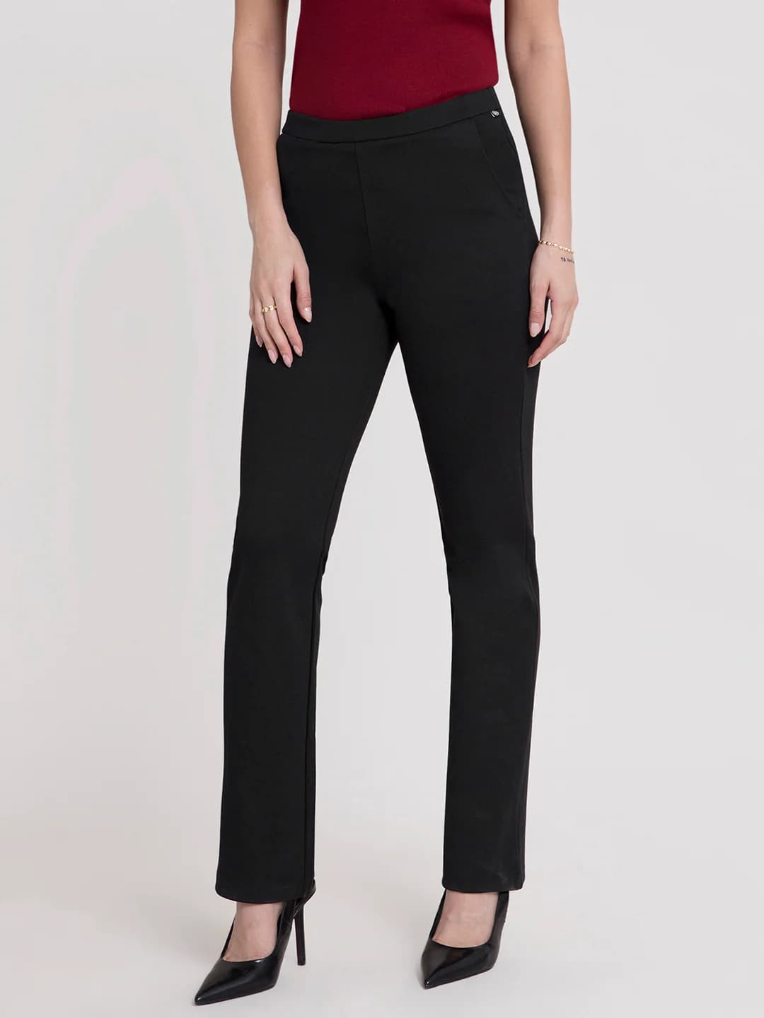 Women's Black LivIn Solid Bootcut Trouser