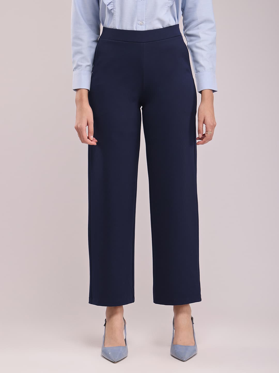 Women's Navy LivIn Wide Leg Mid-Rise Parallel Trouser