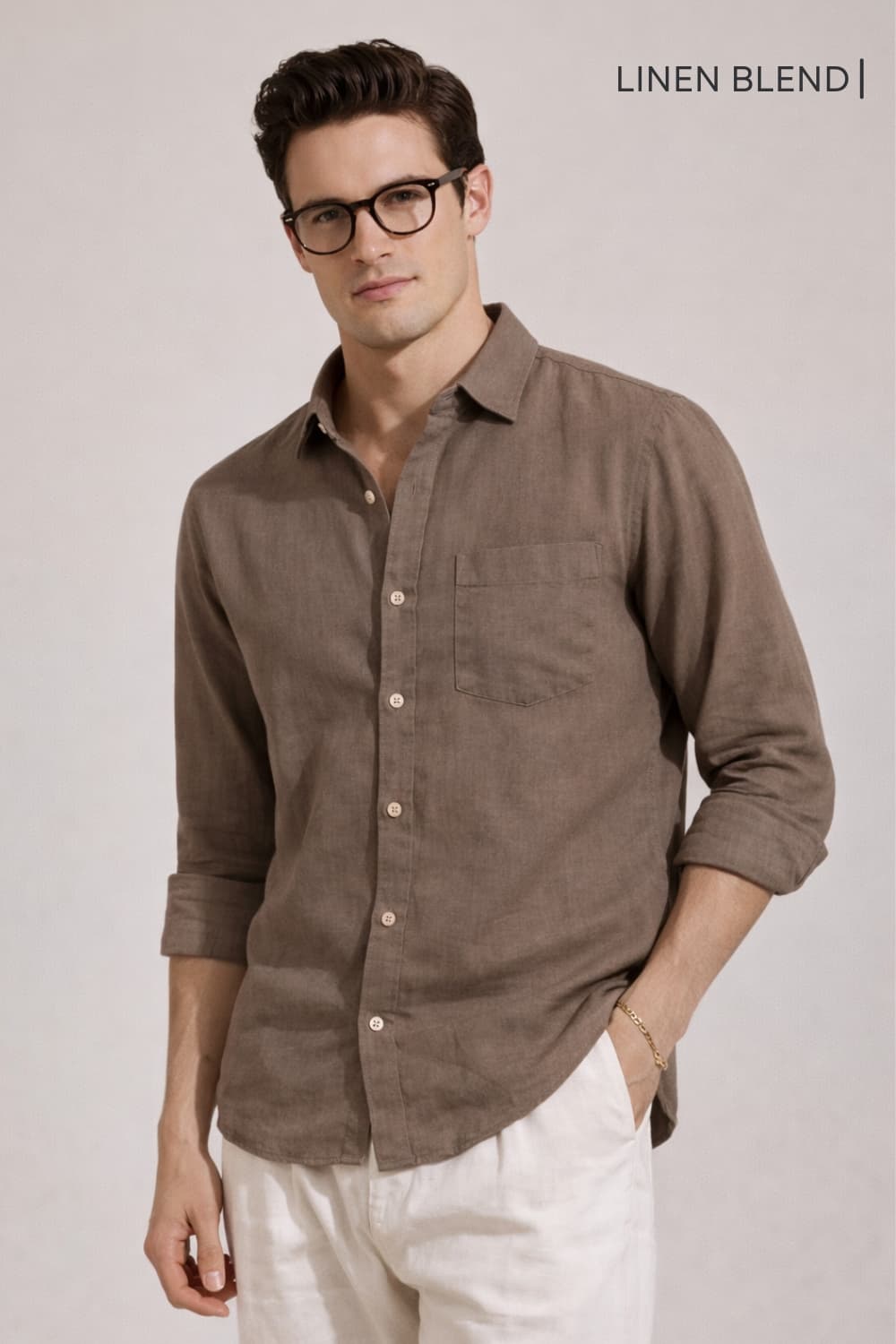Men's Brown Casual Solid Regular Fit Full Sleeves Linen Shirt