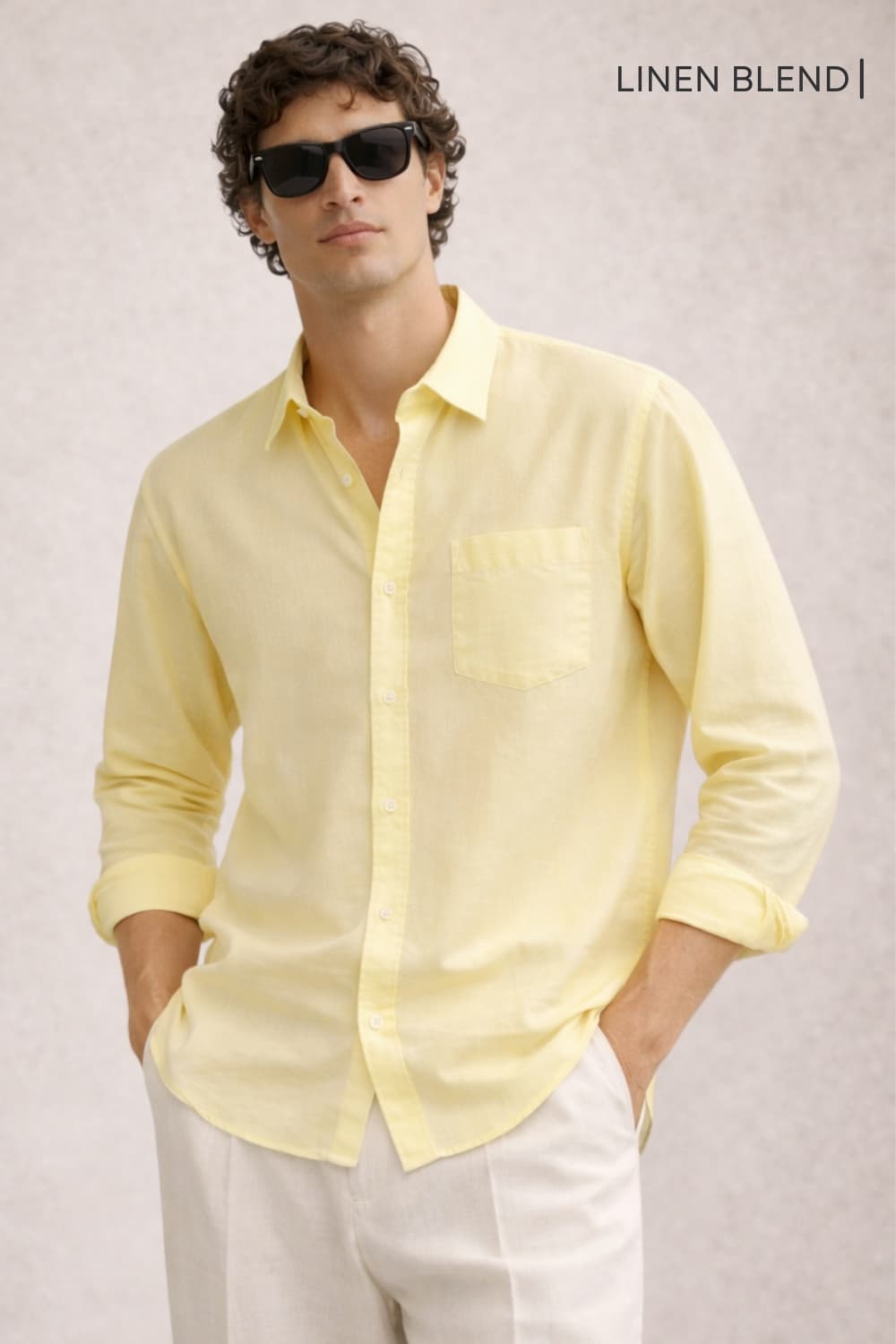 Men's Yellow Casual Solid Regular Fit Full Sleeves Linen Shirt