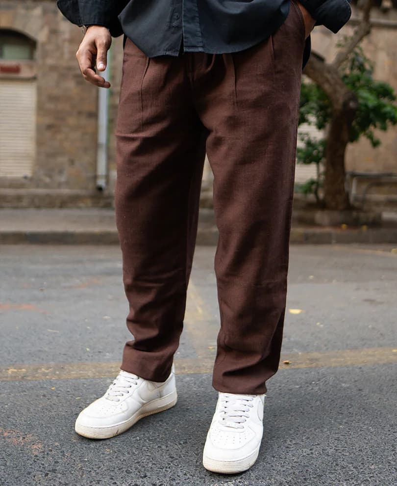 Men's Brown Casual Regular Fit Mid Rise Trouser