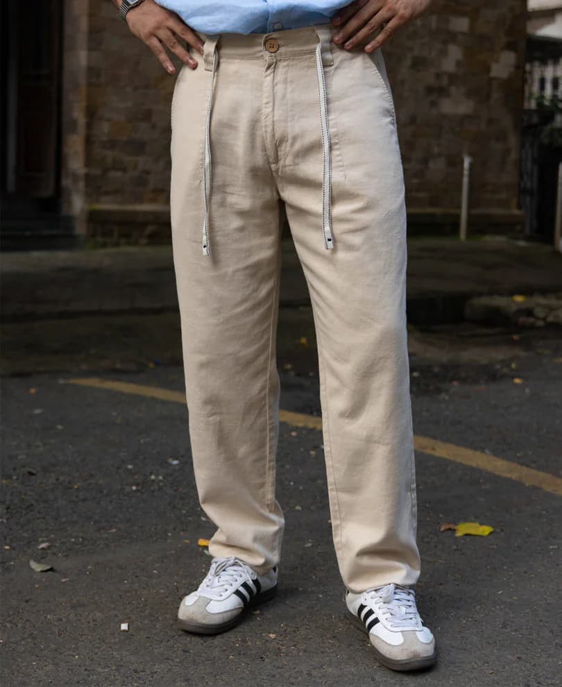 Men's Beige Casual Regular Fit Mid Rise Trouser