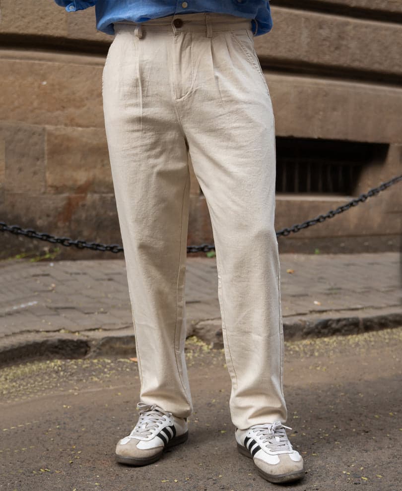 Men's Beige Casual Regular Fit Mid Rise Trouser