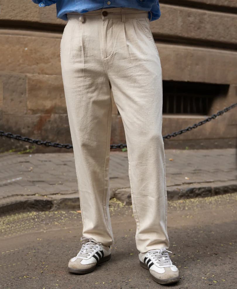 Men's Beige Casual Regular Fit Mid Rise Trouser