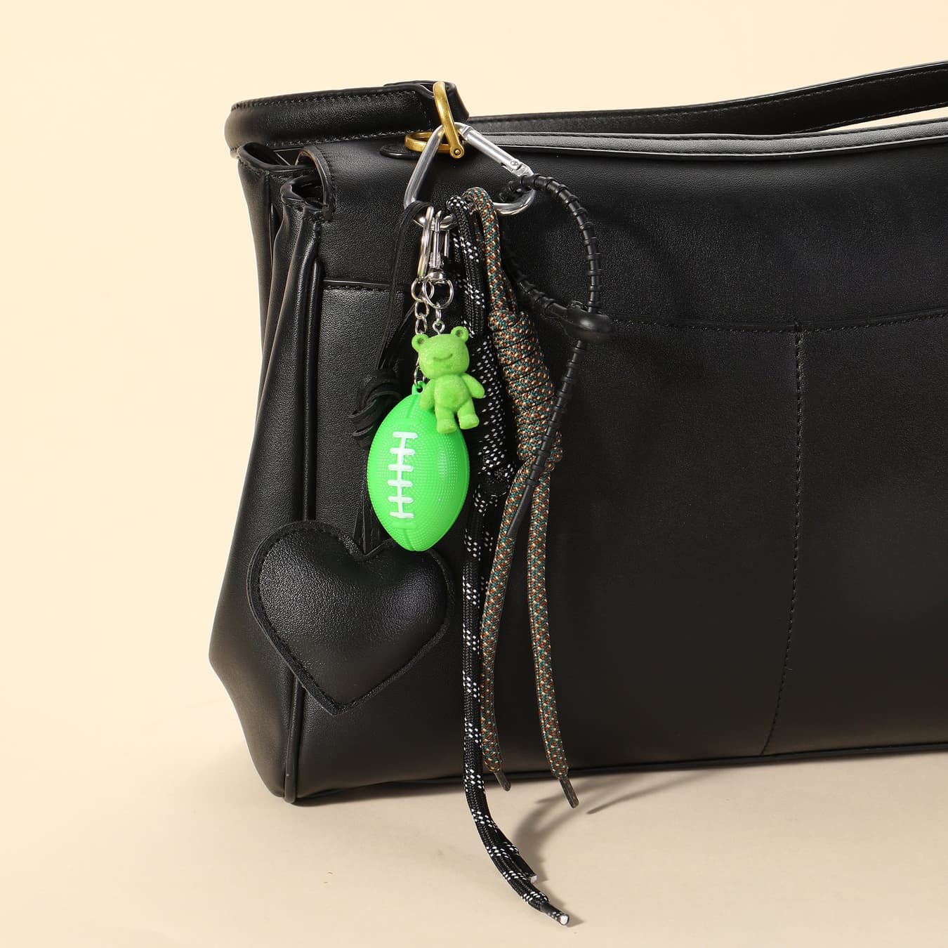 Women's Green Rugby Teddy and Black Heart Bag Charm