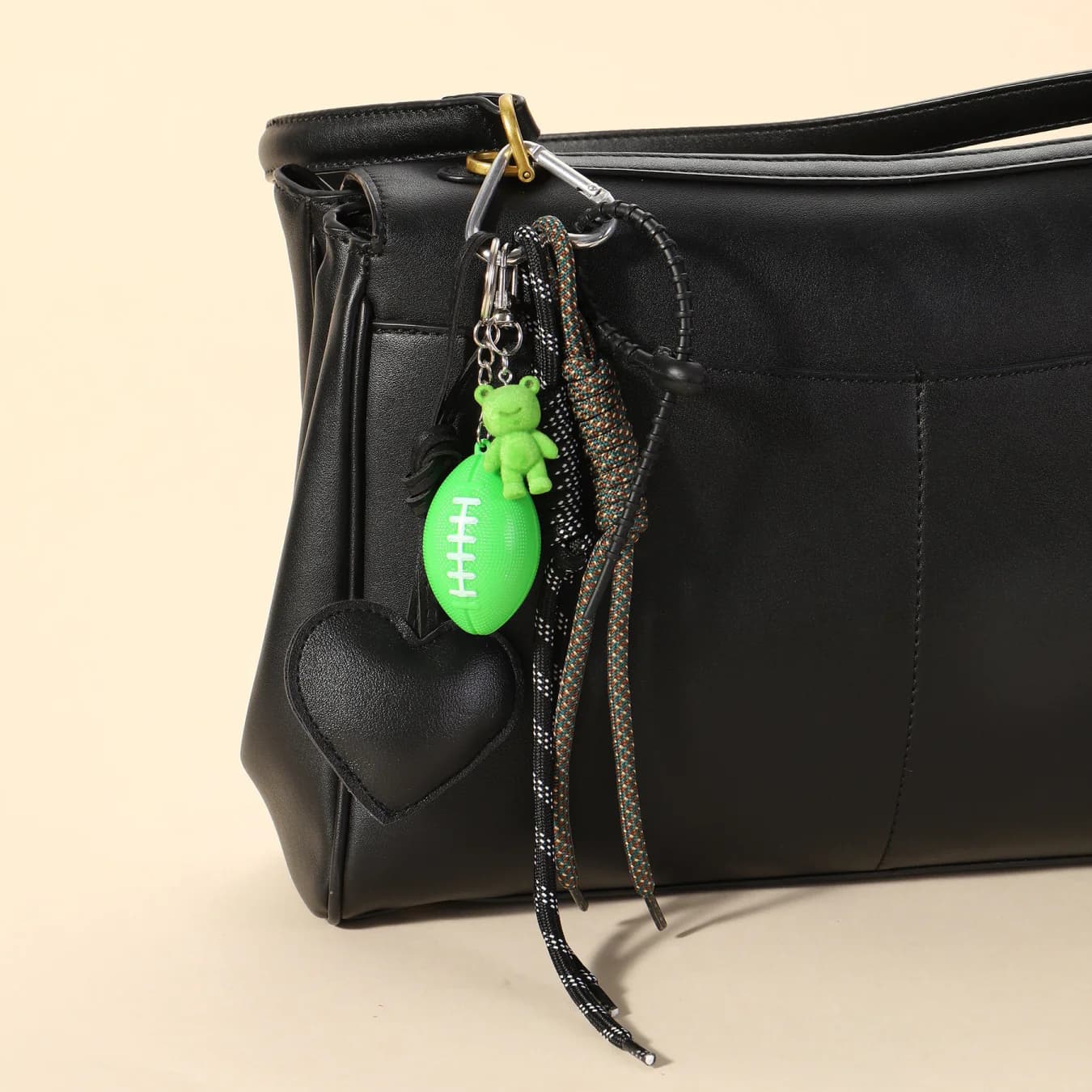 Women's Green Rugby Teddy and Black Heart Bag Charm