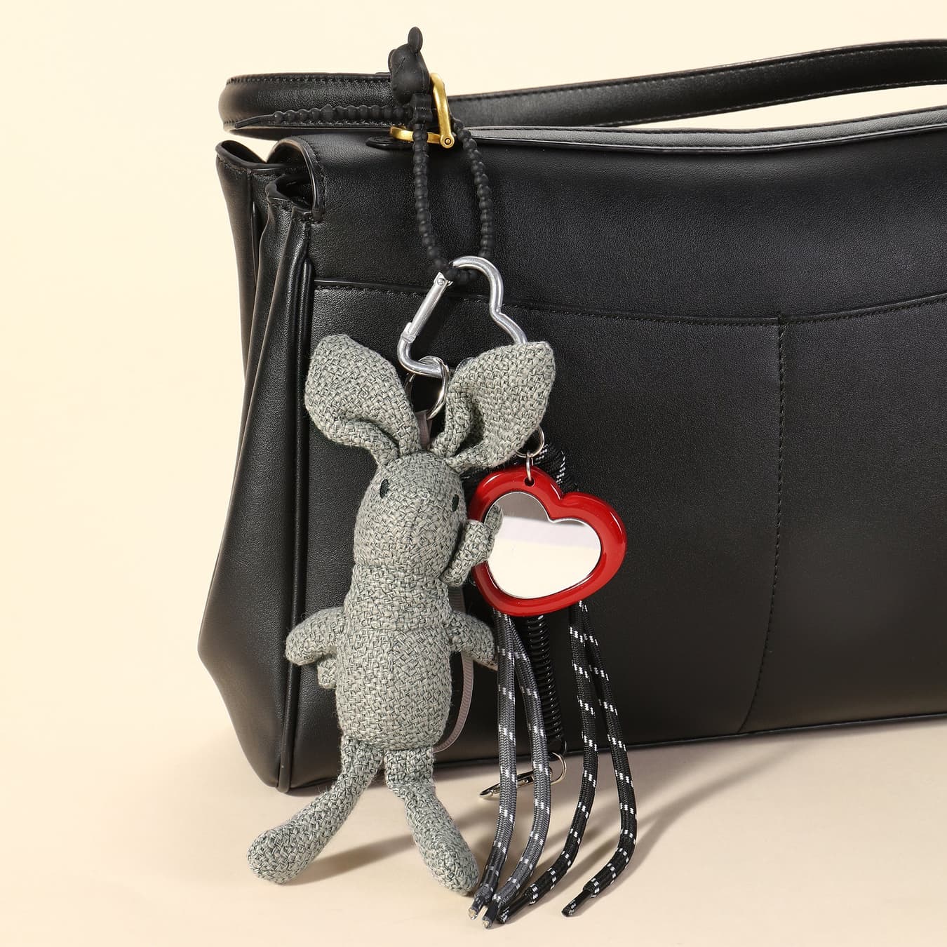 Women's Croche Bunny and Heart Mirror Bag Charm
