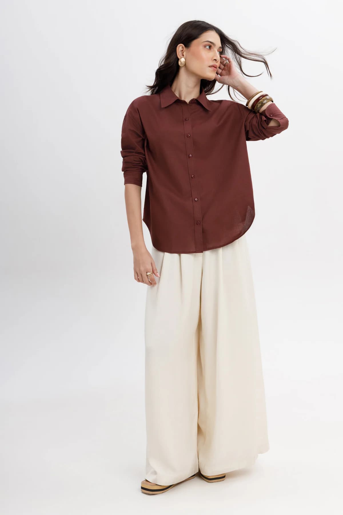 Women's Brown Casual Solid Full Sleeves Regular Fit Shirt