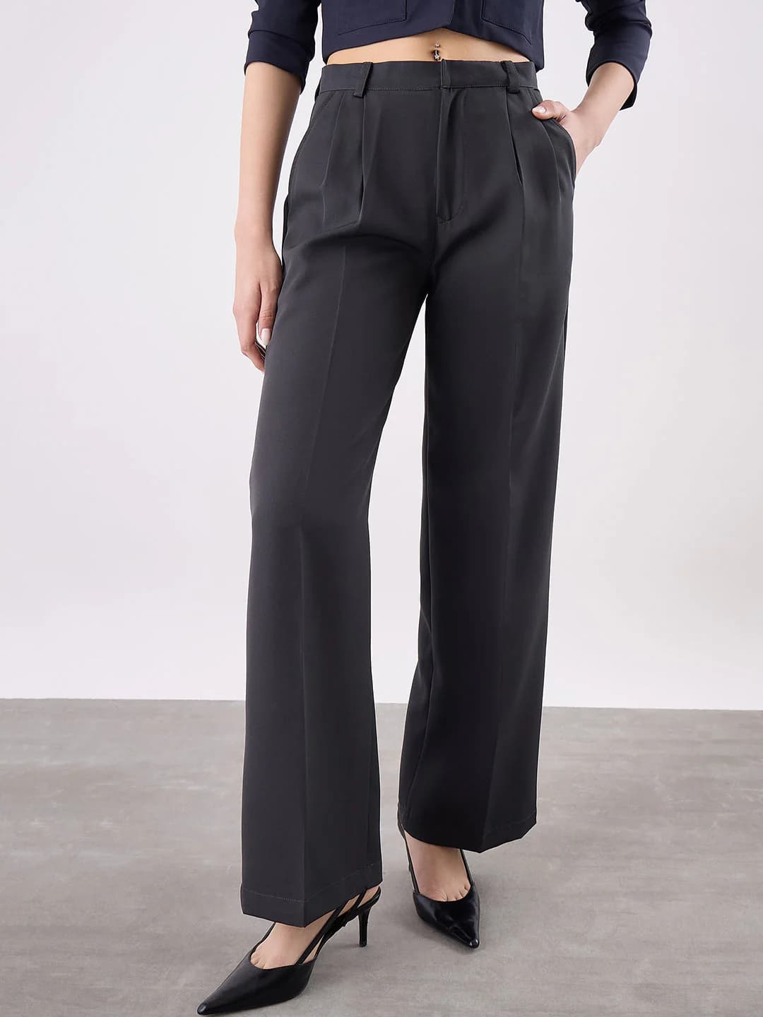 Women's Grey Casual Solid Regular Fit Trouser