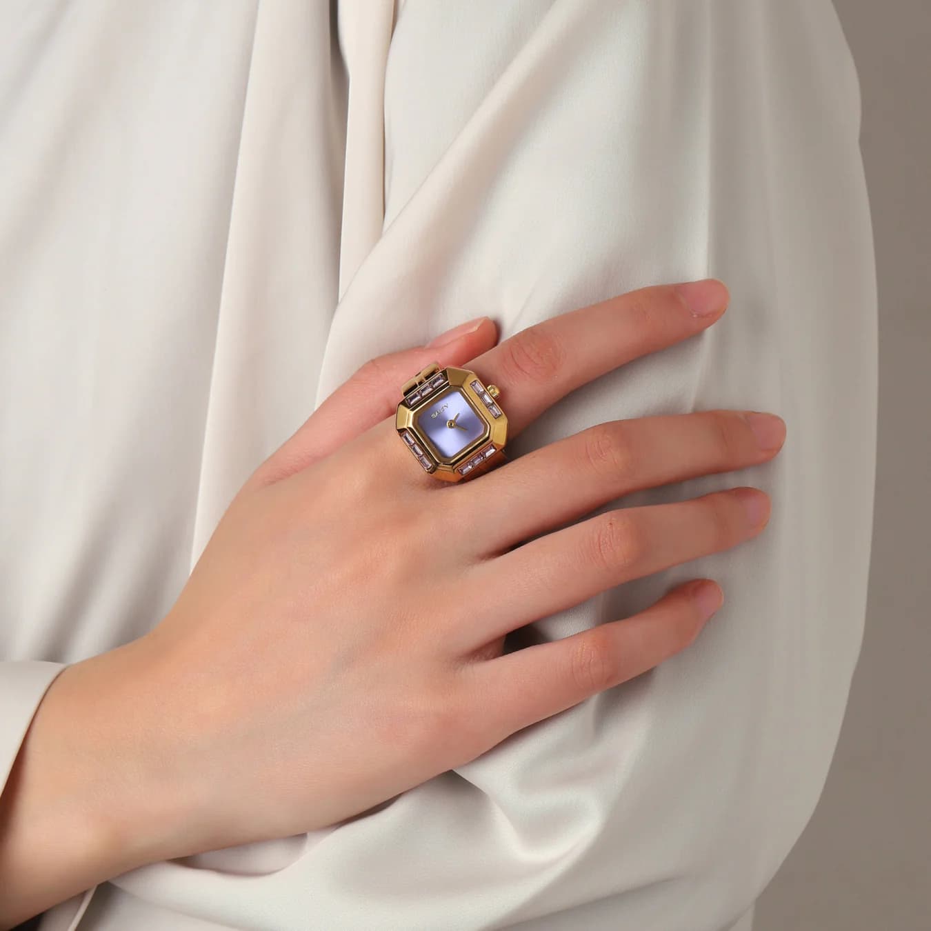 Women's Purple Square Stainless Steel Quartz Watch Ring