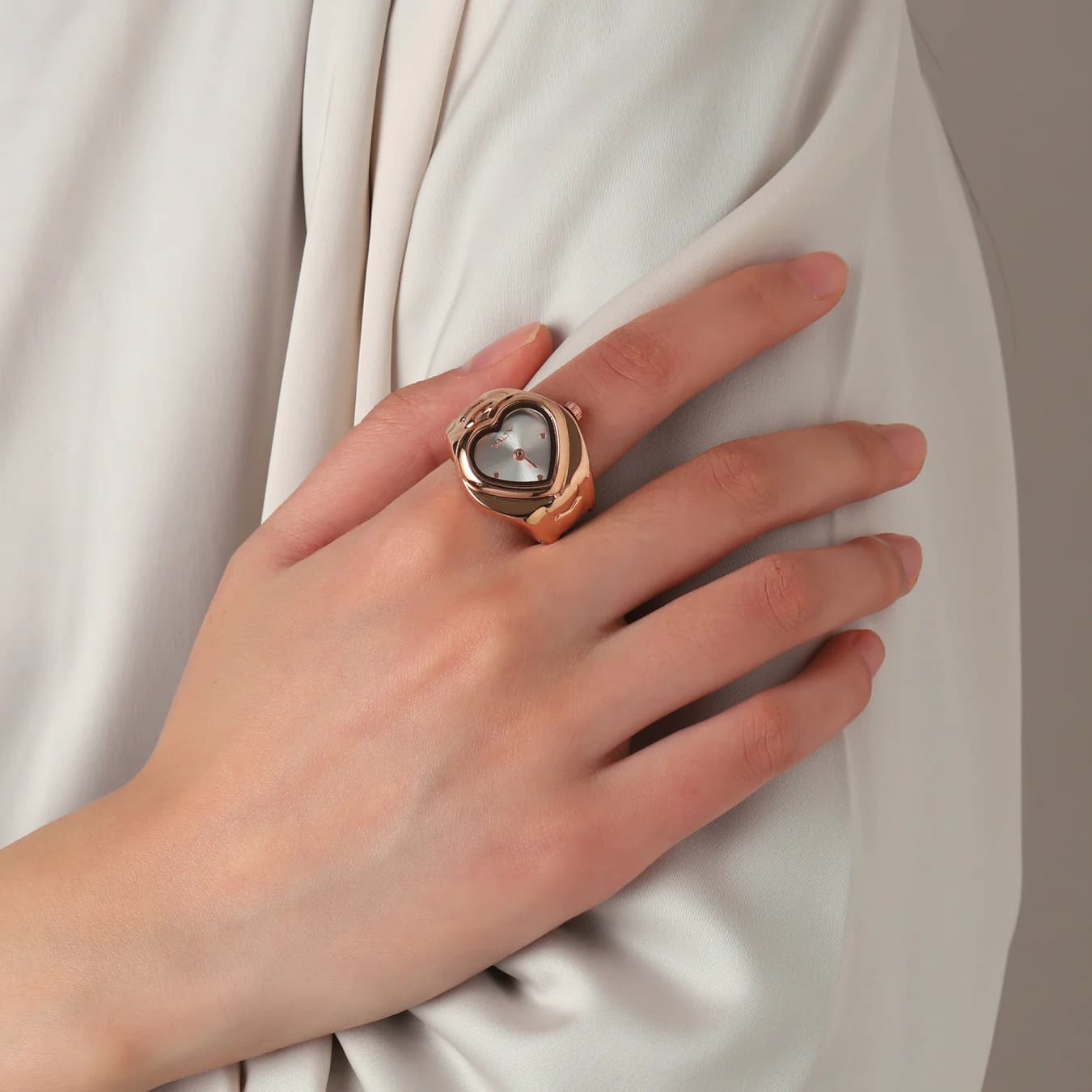 Women's White Asymmetrical Stainless Steel Quartz Watch Ring