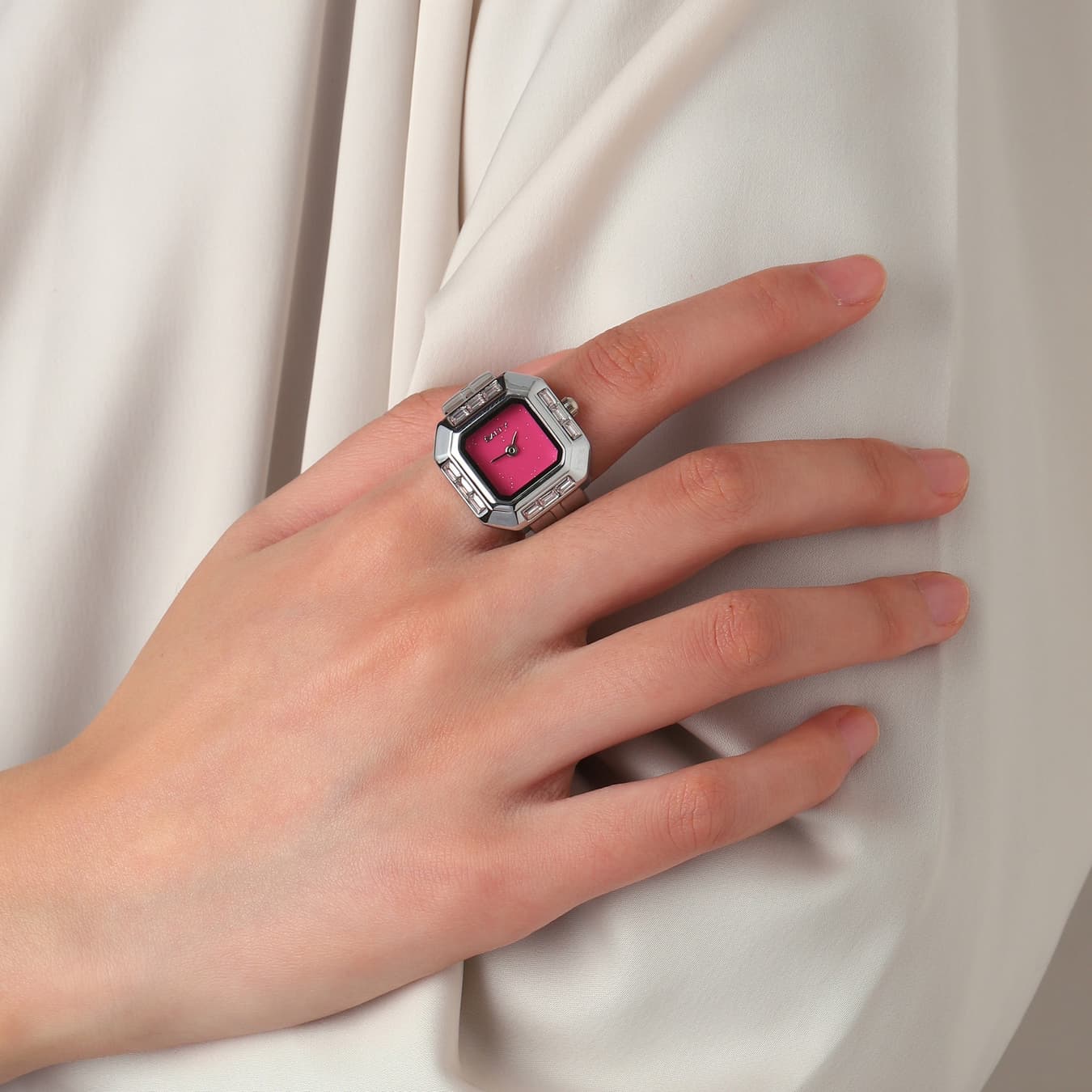 Women's Pink Square Stainless Steel Quartz Watch Ring