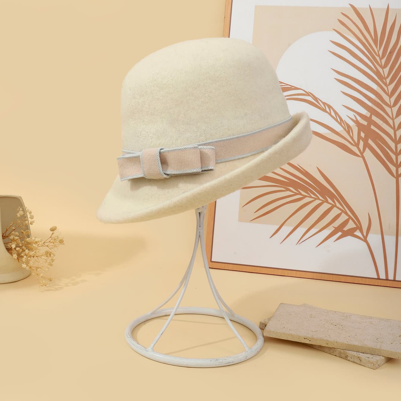 Women's Beige Pearl Mist Wool Cloche Hat