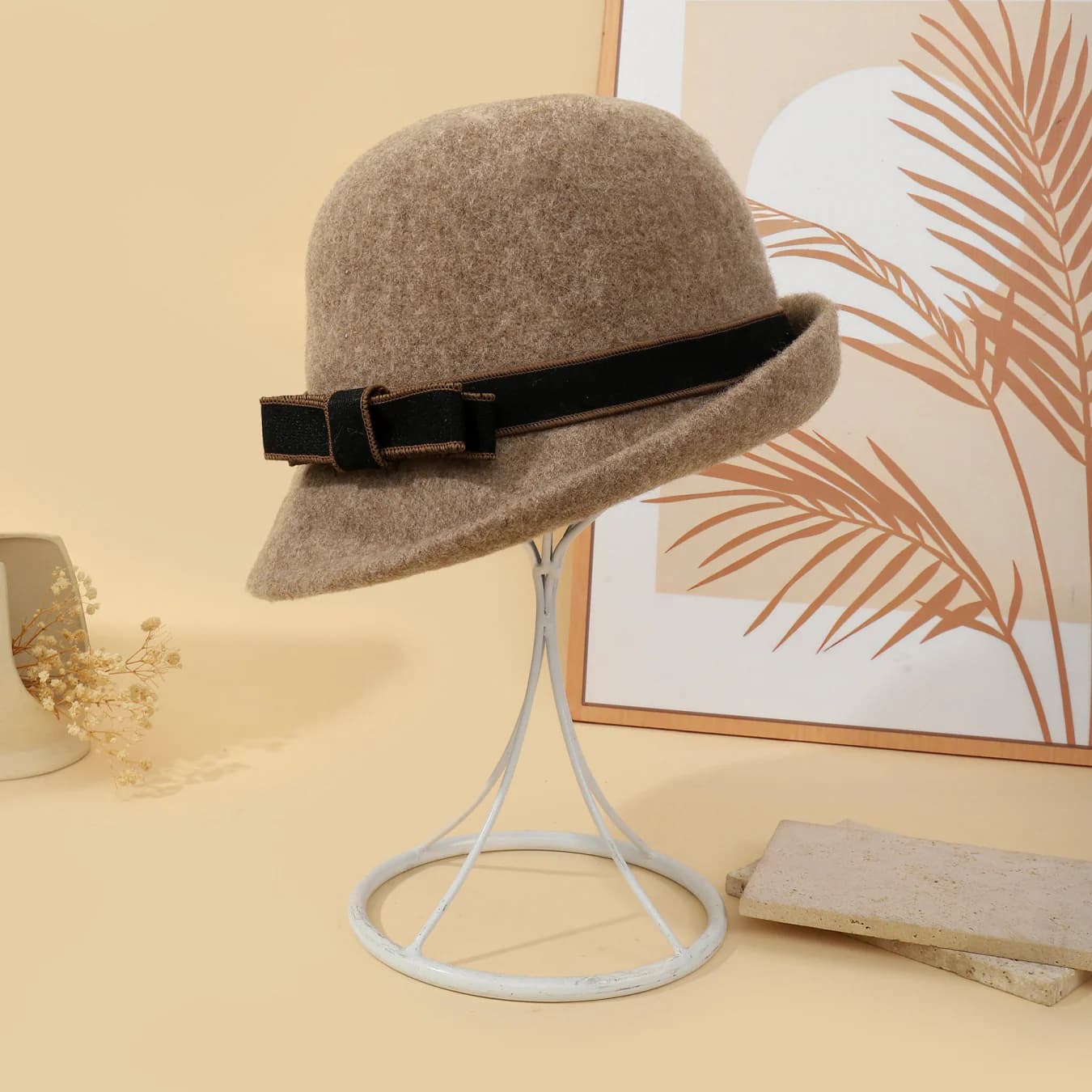 Women's Brown Pearl Mist Wool Cloche Hat