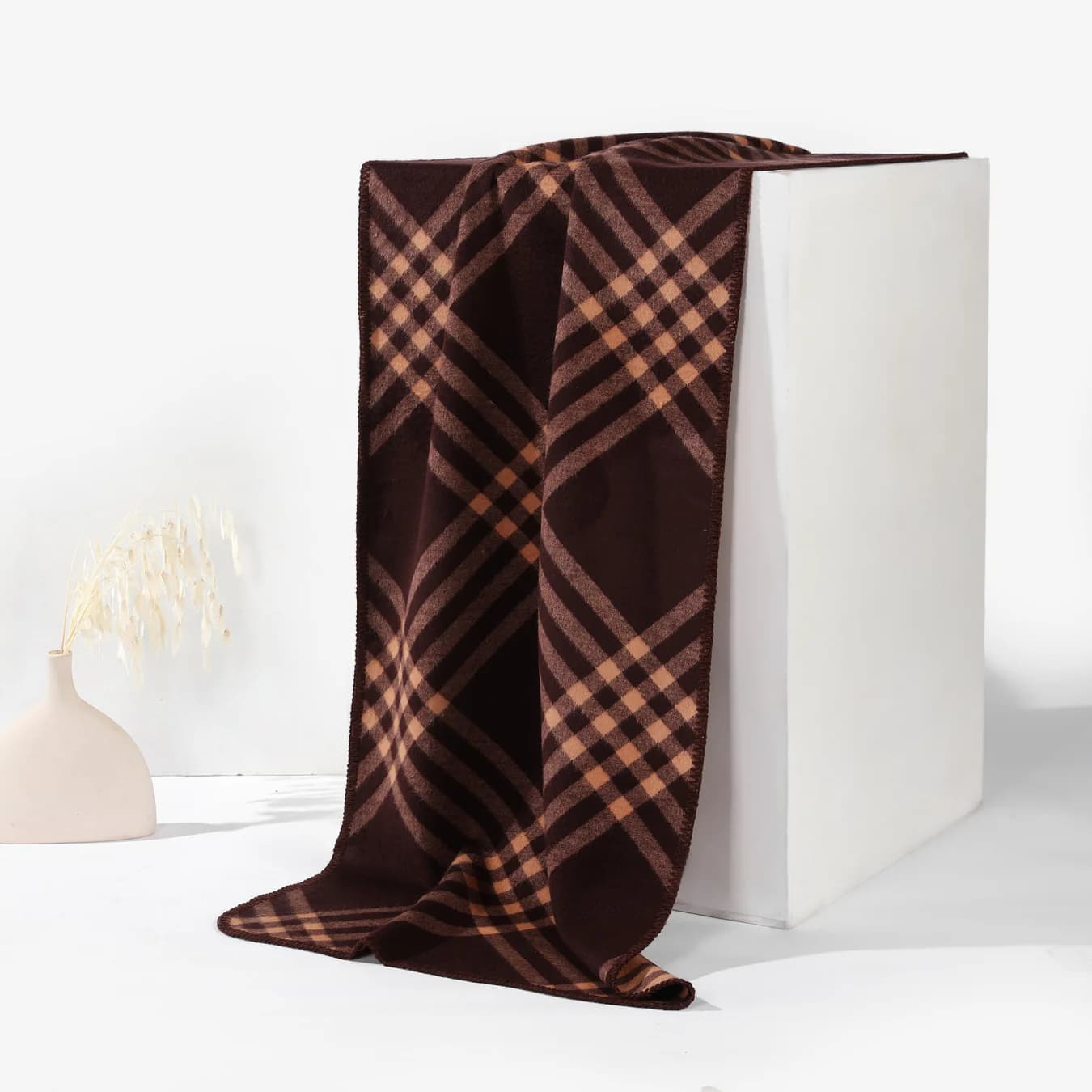 Women's Brown Casual Plaid Cozy Scarf