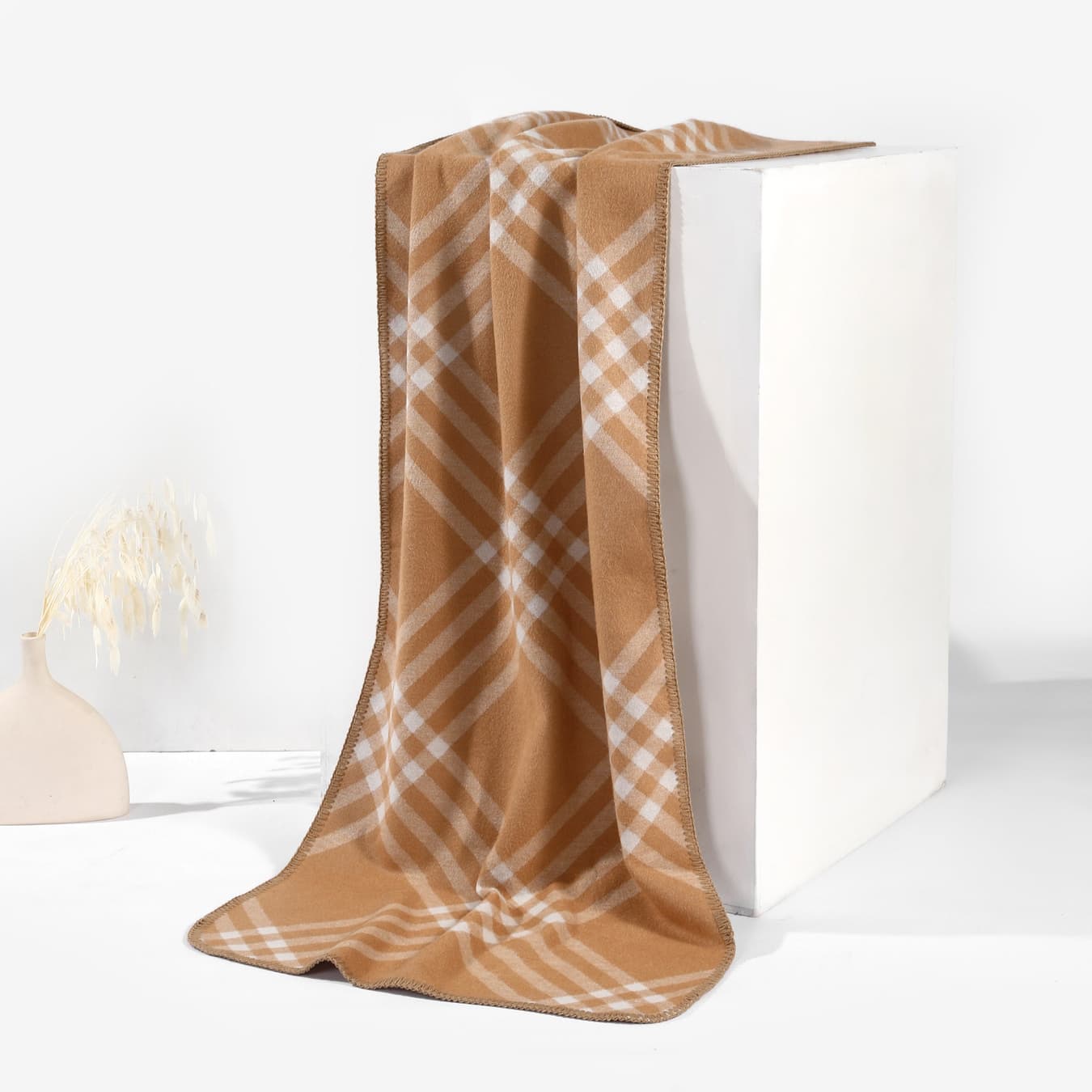 Women's Beige Casual Plaid Cozy Scarf