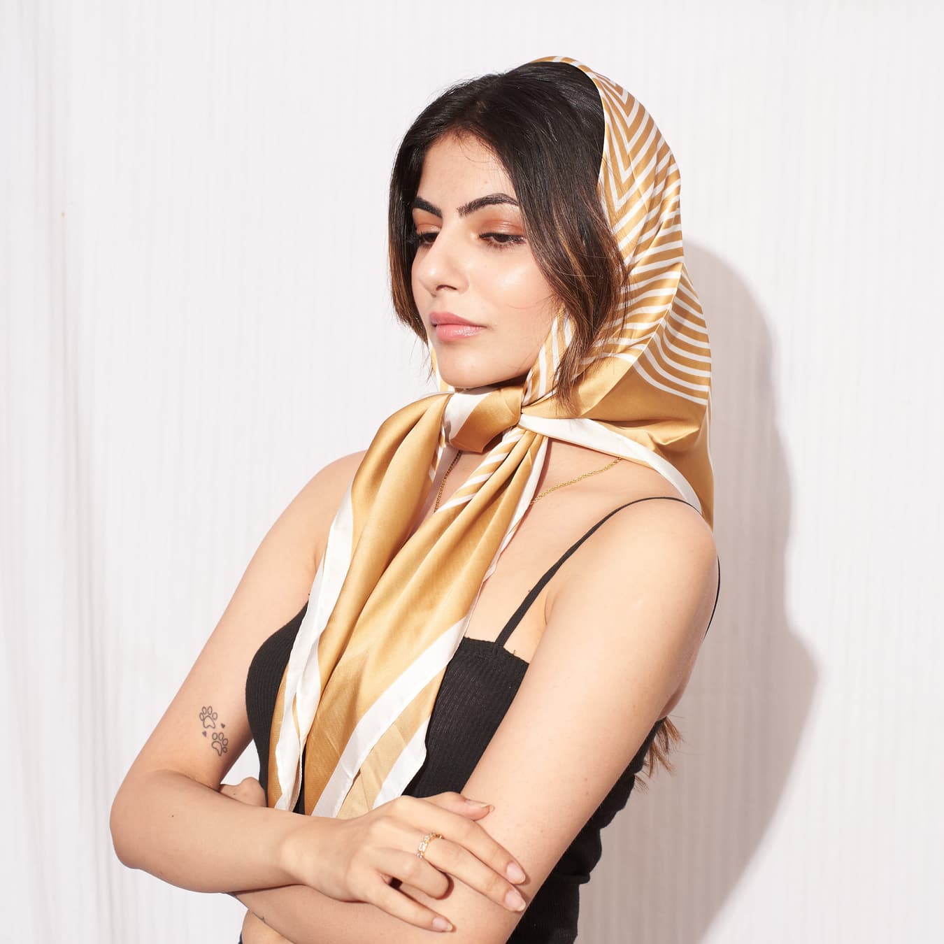 Women's Multicolor Casual Stylish Gold Tone Striped Silk Stole