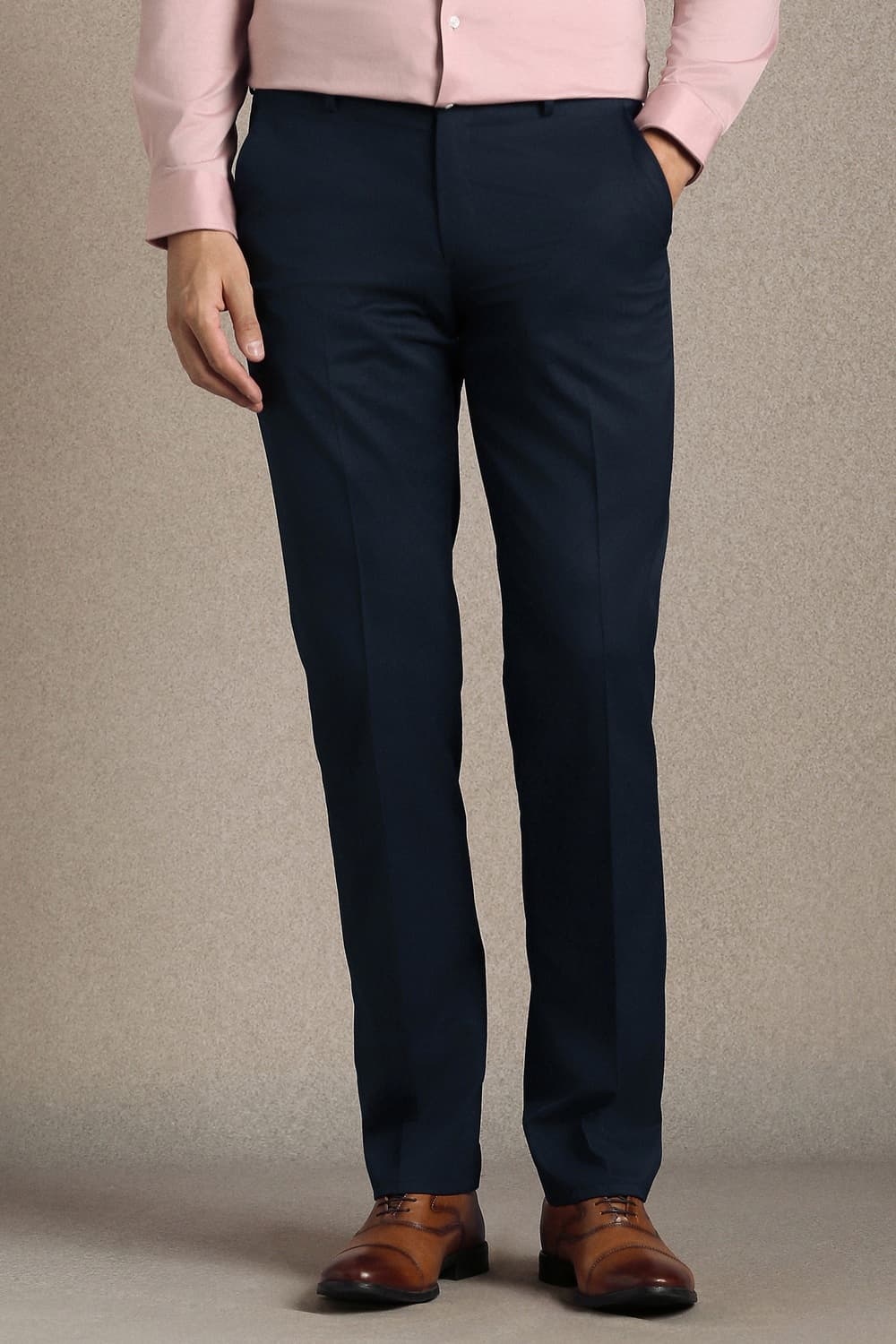 Men's Blue Formal Regular Fit Mid Rise Trouser