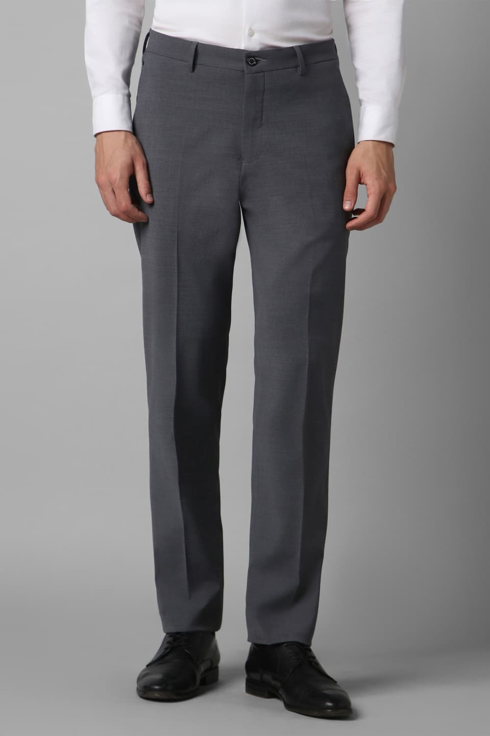 Men's Grey Formal Slim Fit Mid Rise Trouser