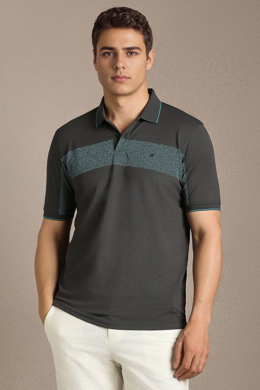 Men's Grey Casual Regular Fit Half Sleeves Polo Tshirt