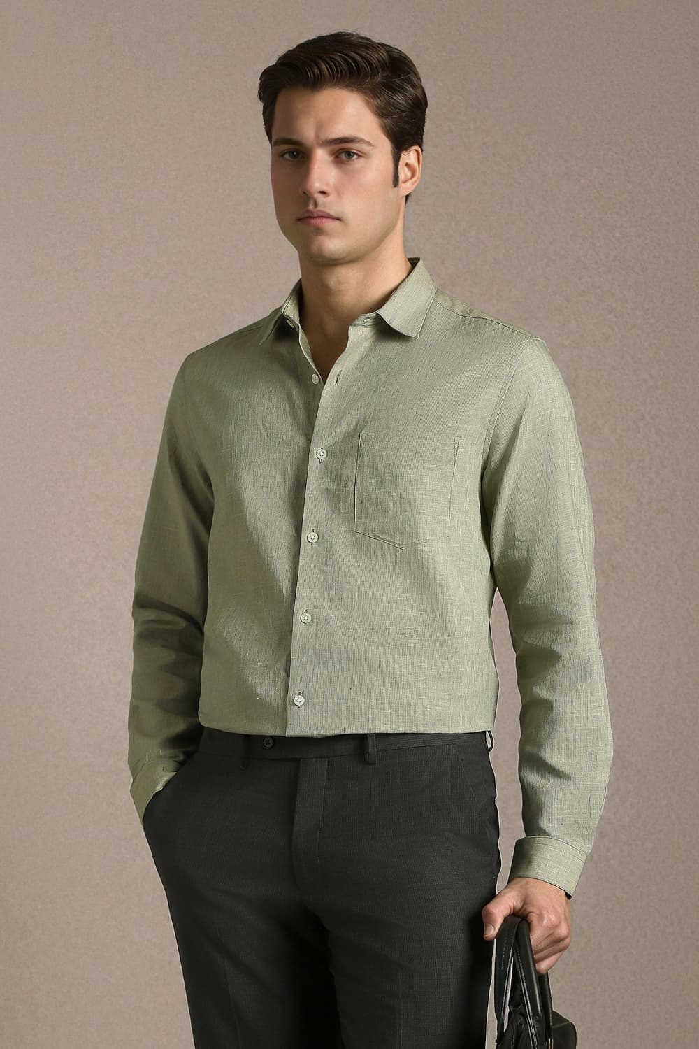 Men's Green Formal Regular Fit Full Sleeves Linen Shirt