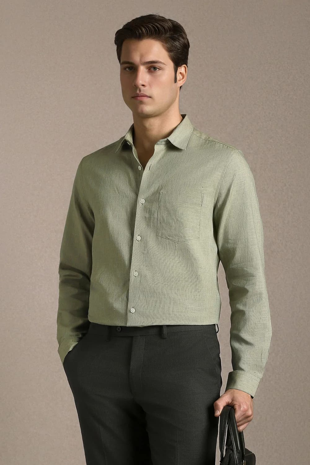 Men's Green Formal Regular Fit Full Sleeves Linen Shirt
