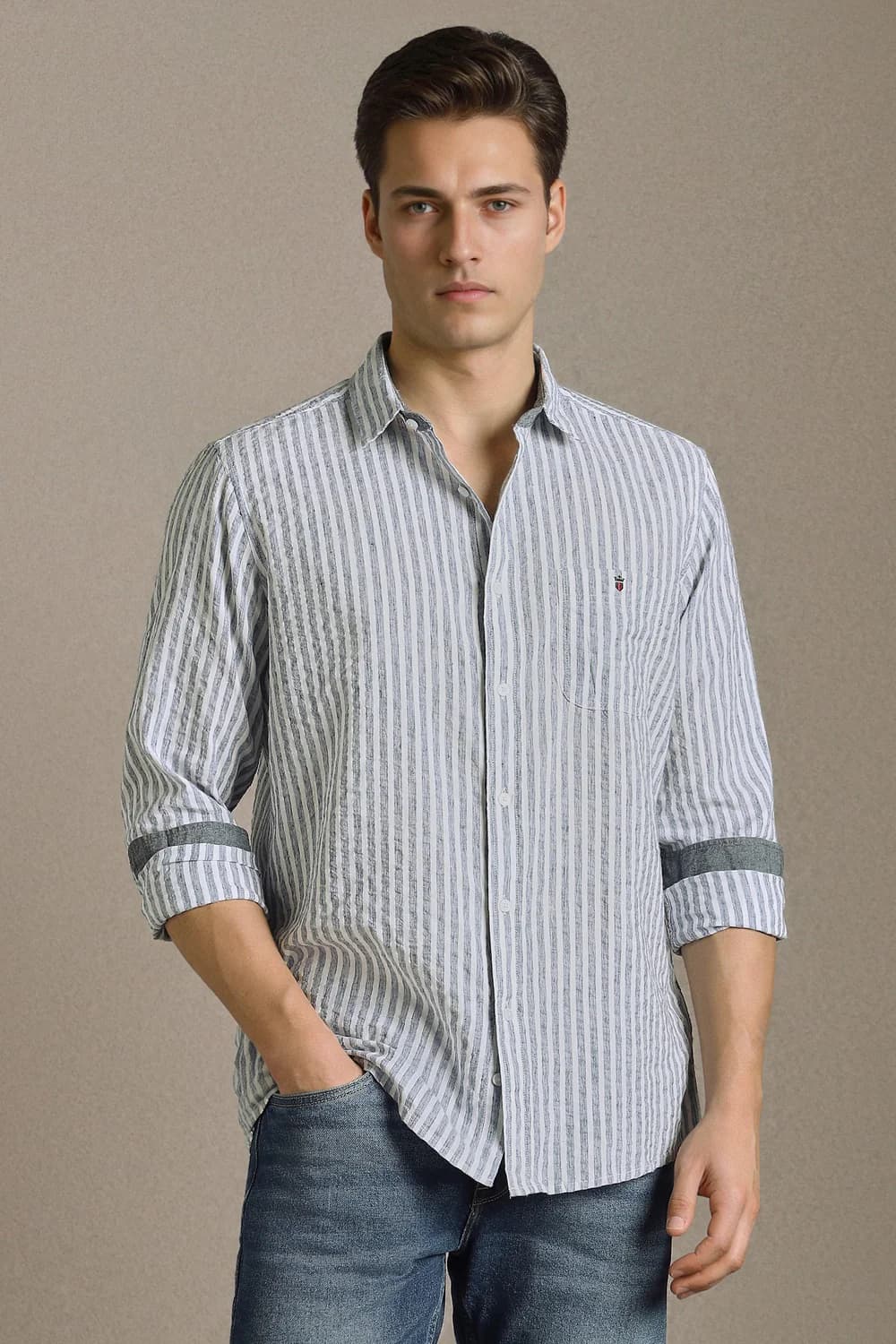 Men's Blue Casual Slim Fit Full Sleeves Cotton Shirt