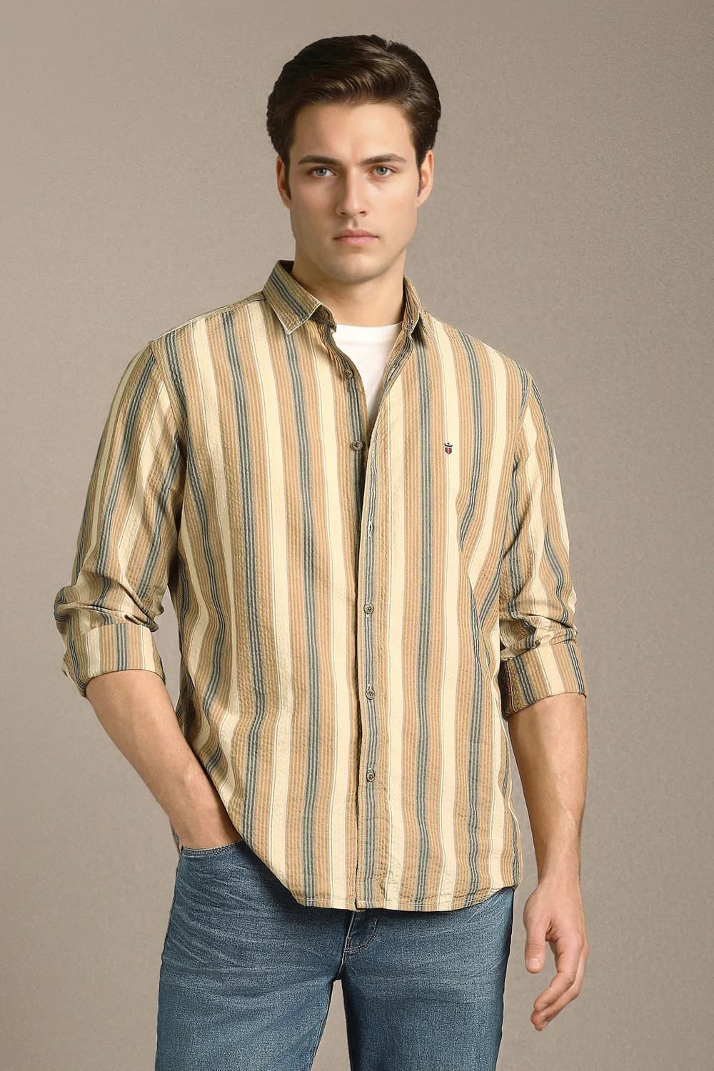 Men's Brown Casual Slim Fit Full Sleeves Cotton Shirt