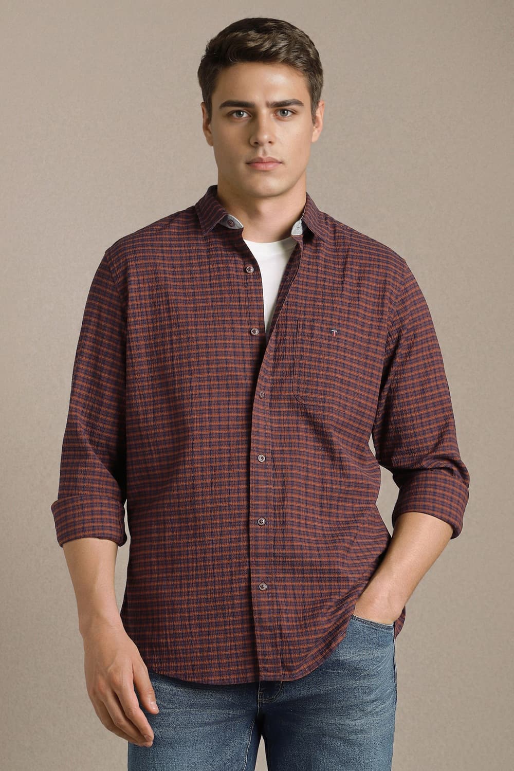 Men's Brown Casual Slim Fit Full Sleeves Cotton Shirt
