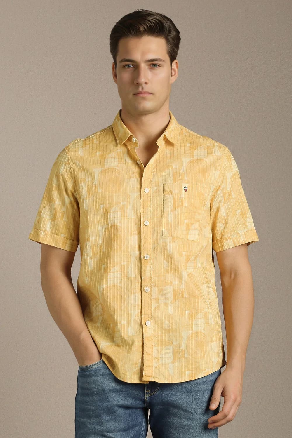 Men's Yellow Casual Regular Fit Half Sleeves Cotton Shirt