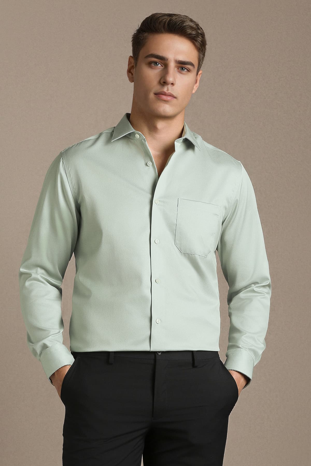 Men's Green Formal Regular Fit Full Sleeves Shirt