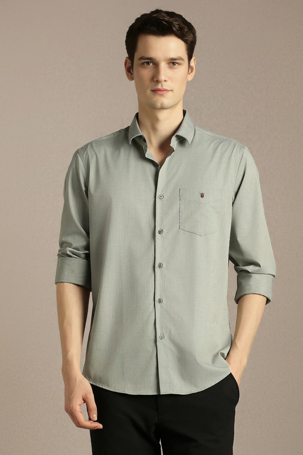Men's Green Casual Slim Fit Full Sleeves Shirt